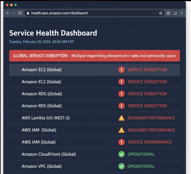 AWS Down official status dashboard